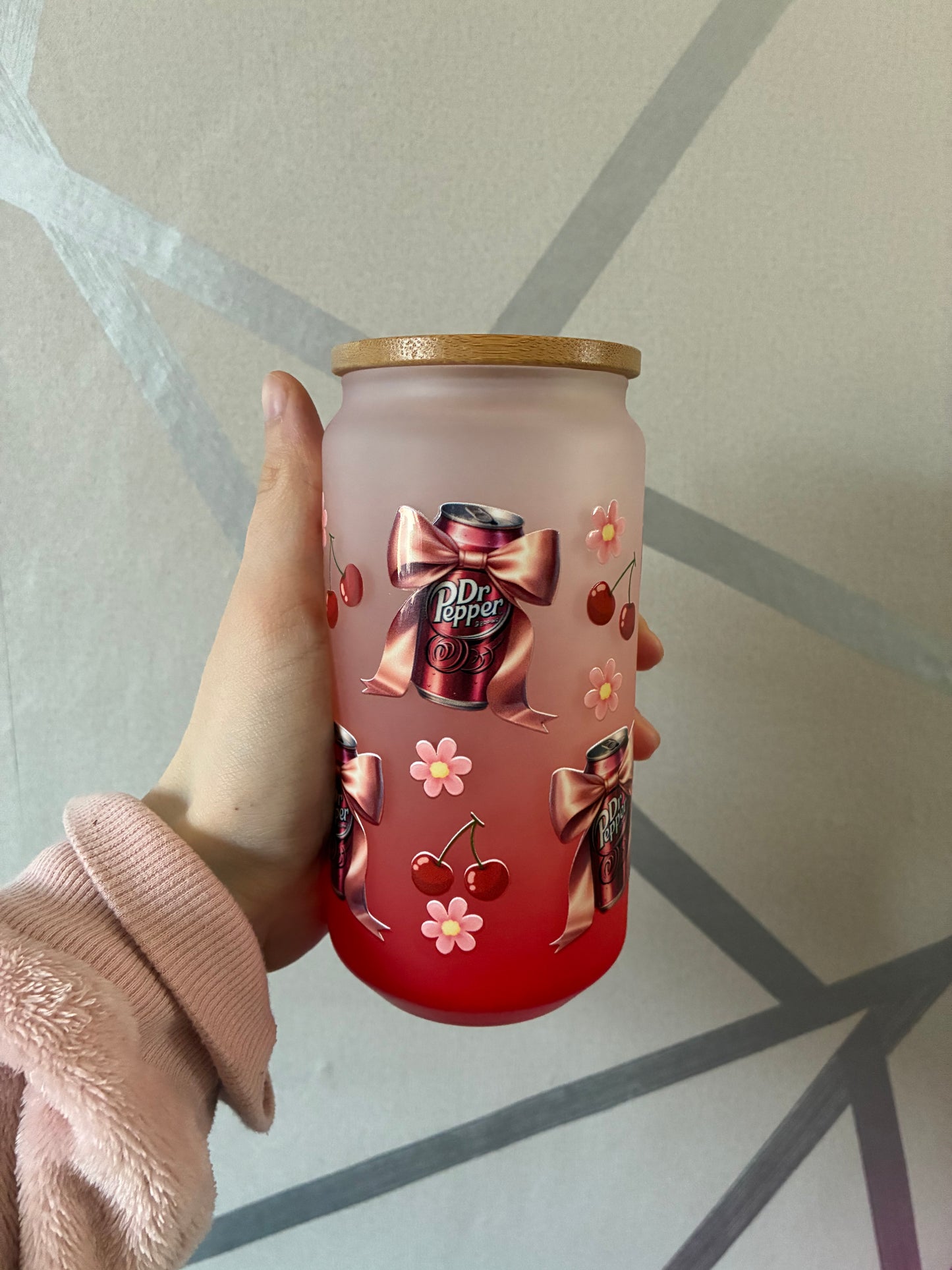Dr Pepper red ombre 16oz glass can