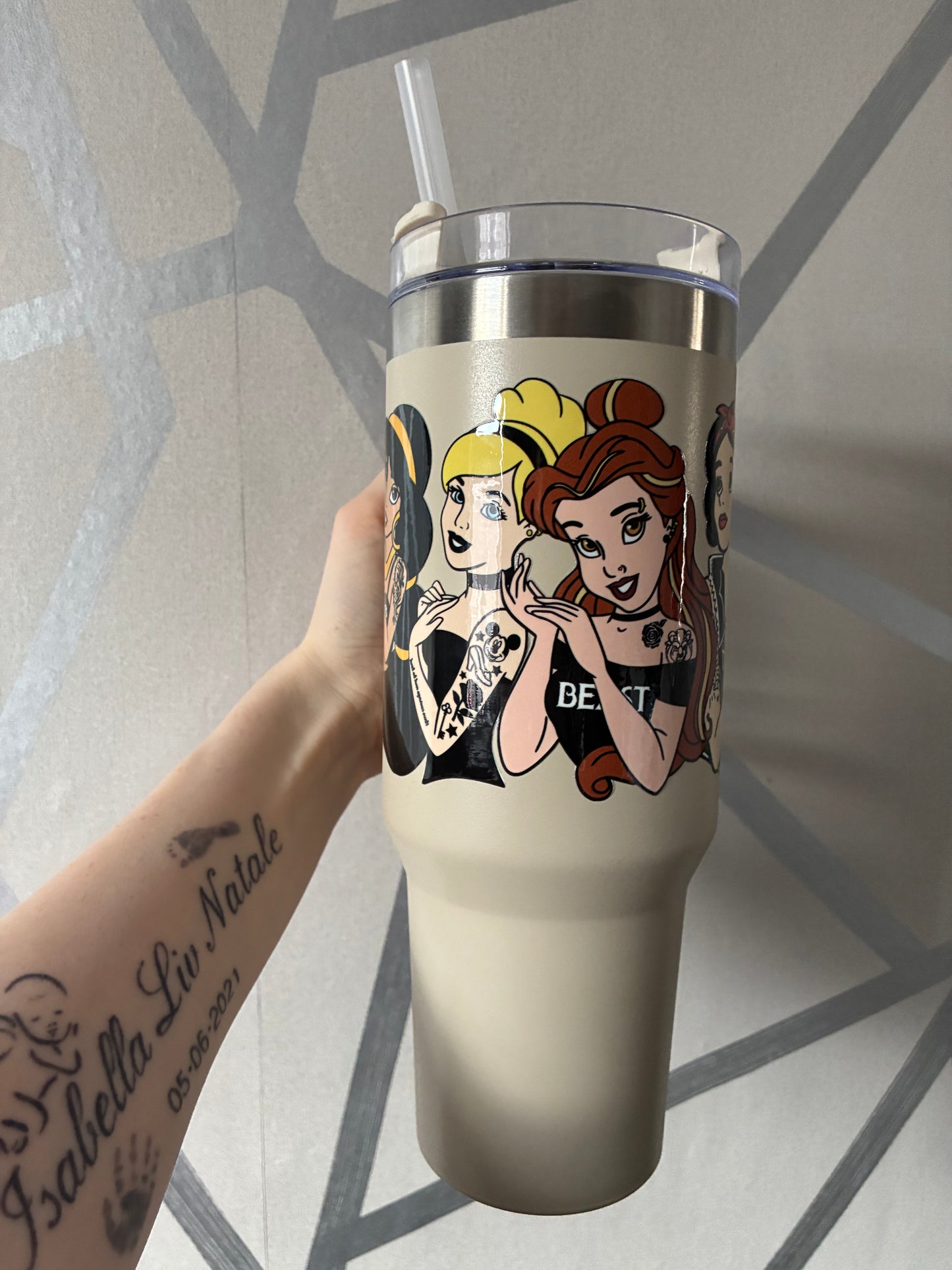Tanned 40oz insulated tumbler with handle bad princesses