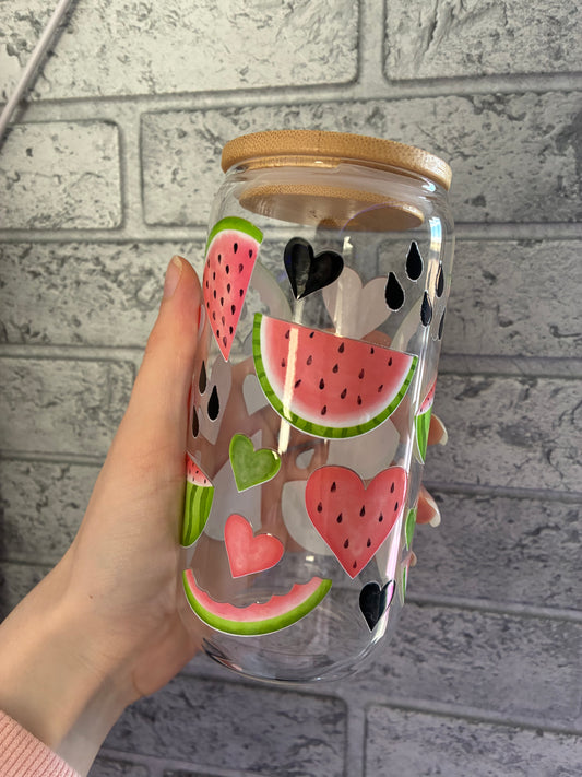Watermelon 16oz glass can