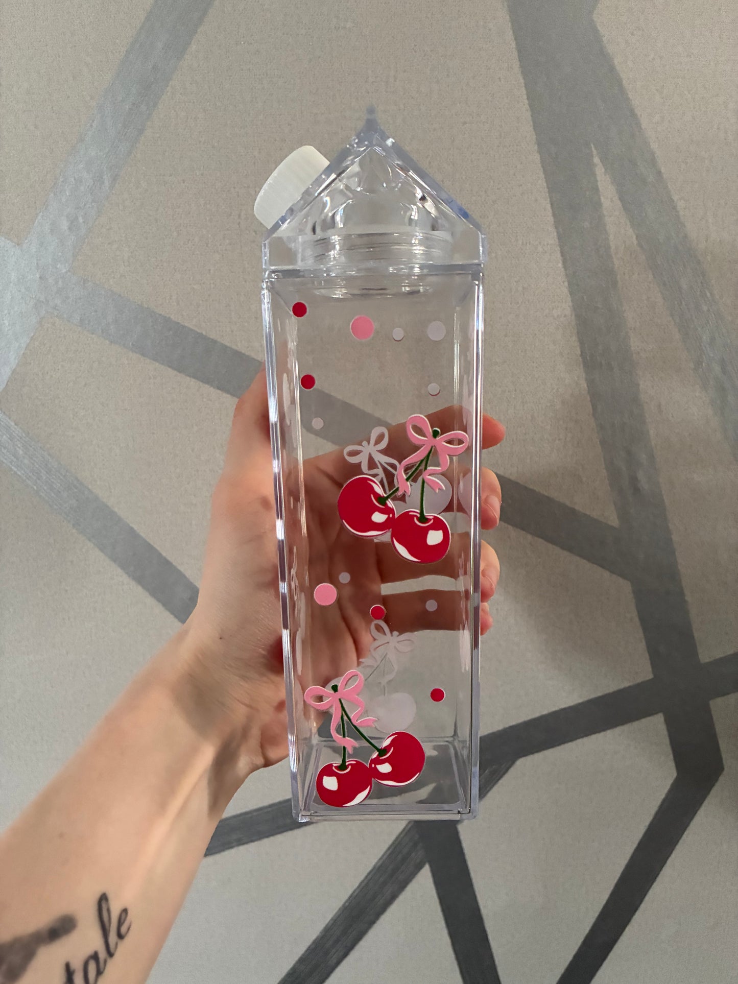 Cherries milk carton water bottle