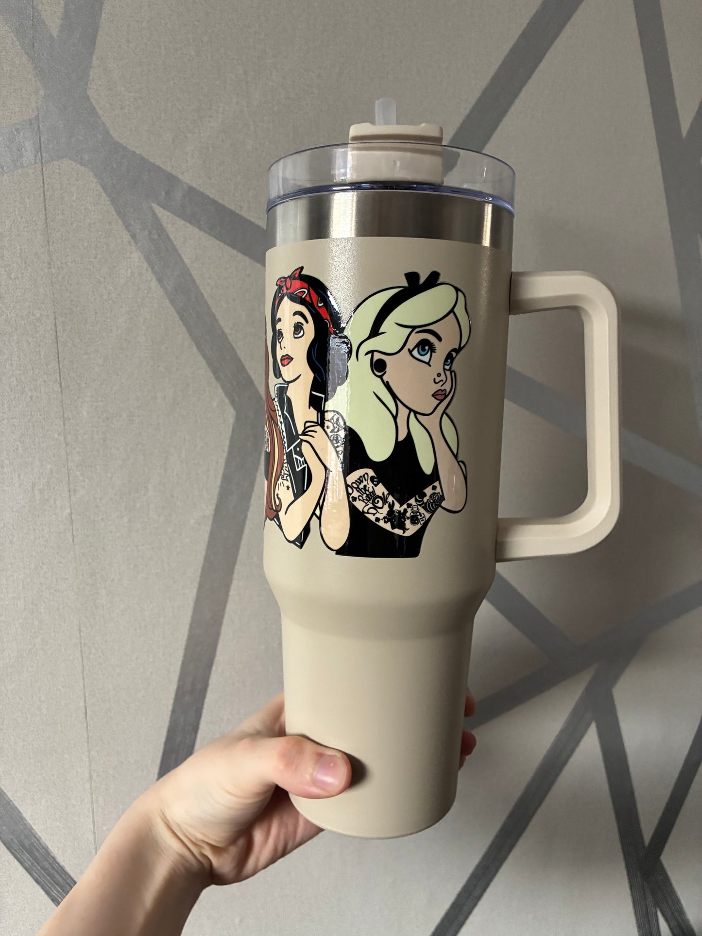 Tanned 40oz insulated tumbler with handle bad princesses