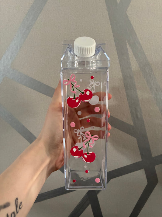 Cherries milk carton water bottle