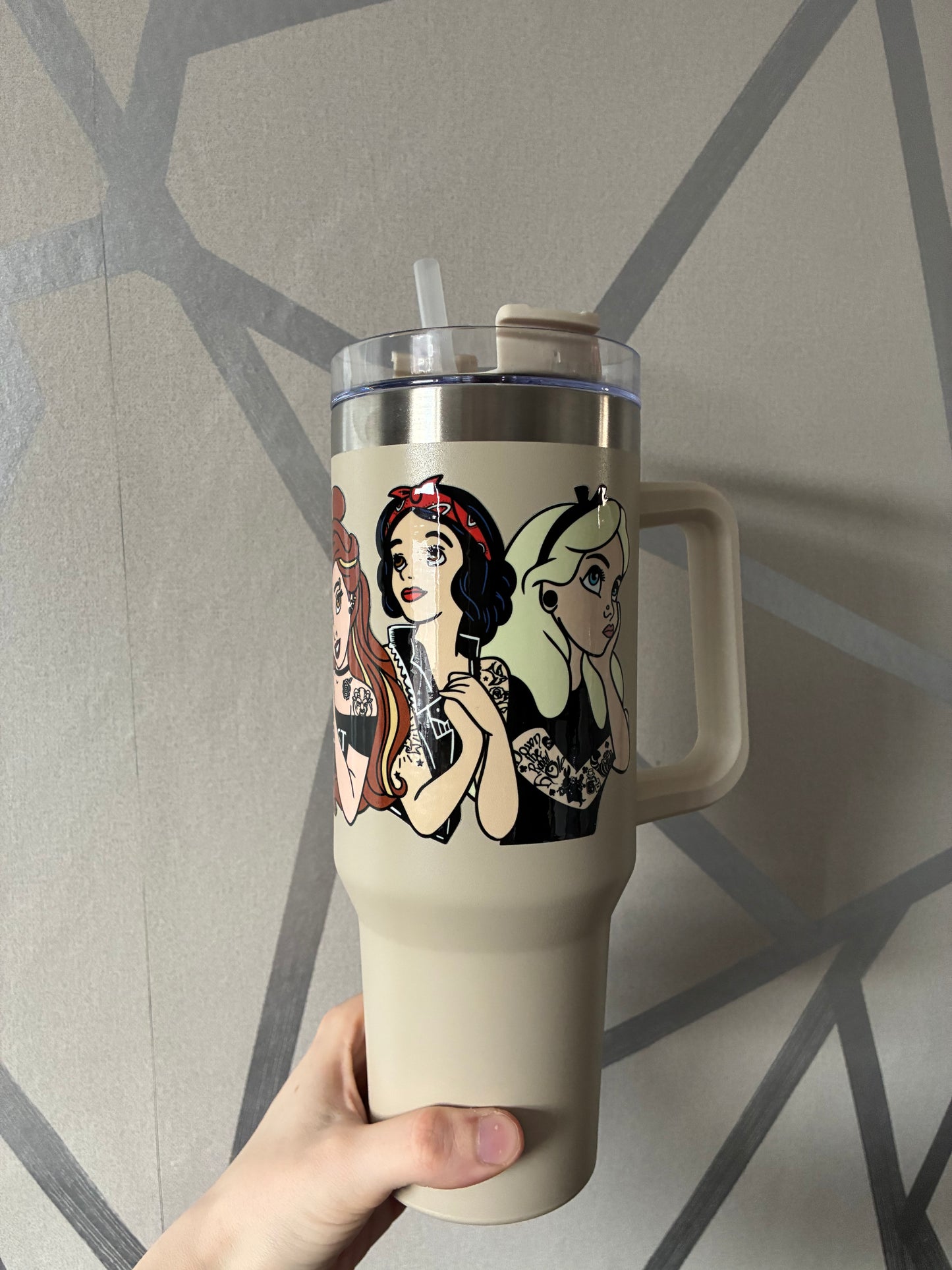 Tanned 40oz insulated tumbler with handle bad princesses