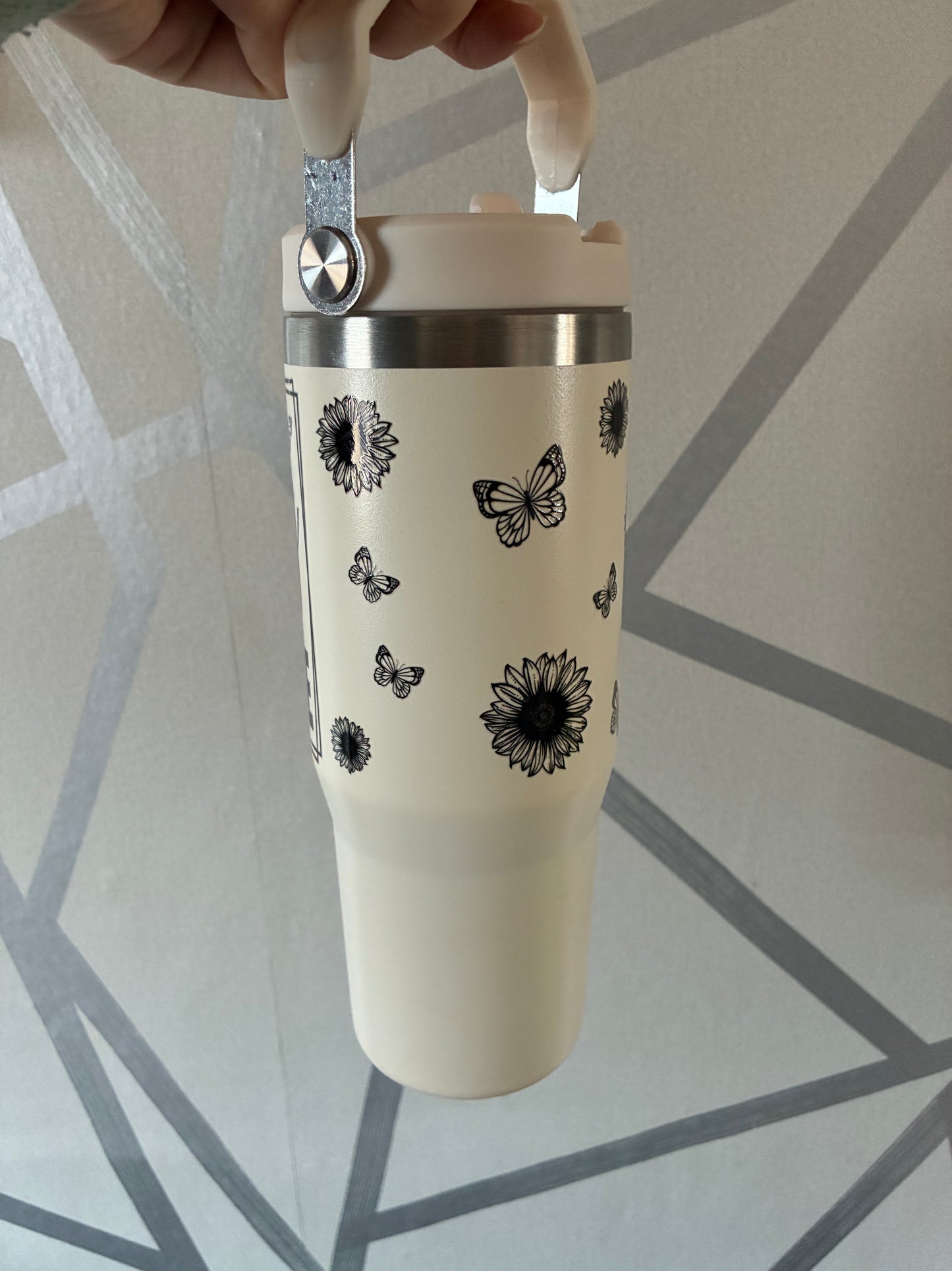 Cream 30oz insulated tumbler with handle and straw classy but I cuss a little