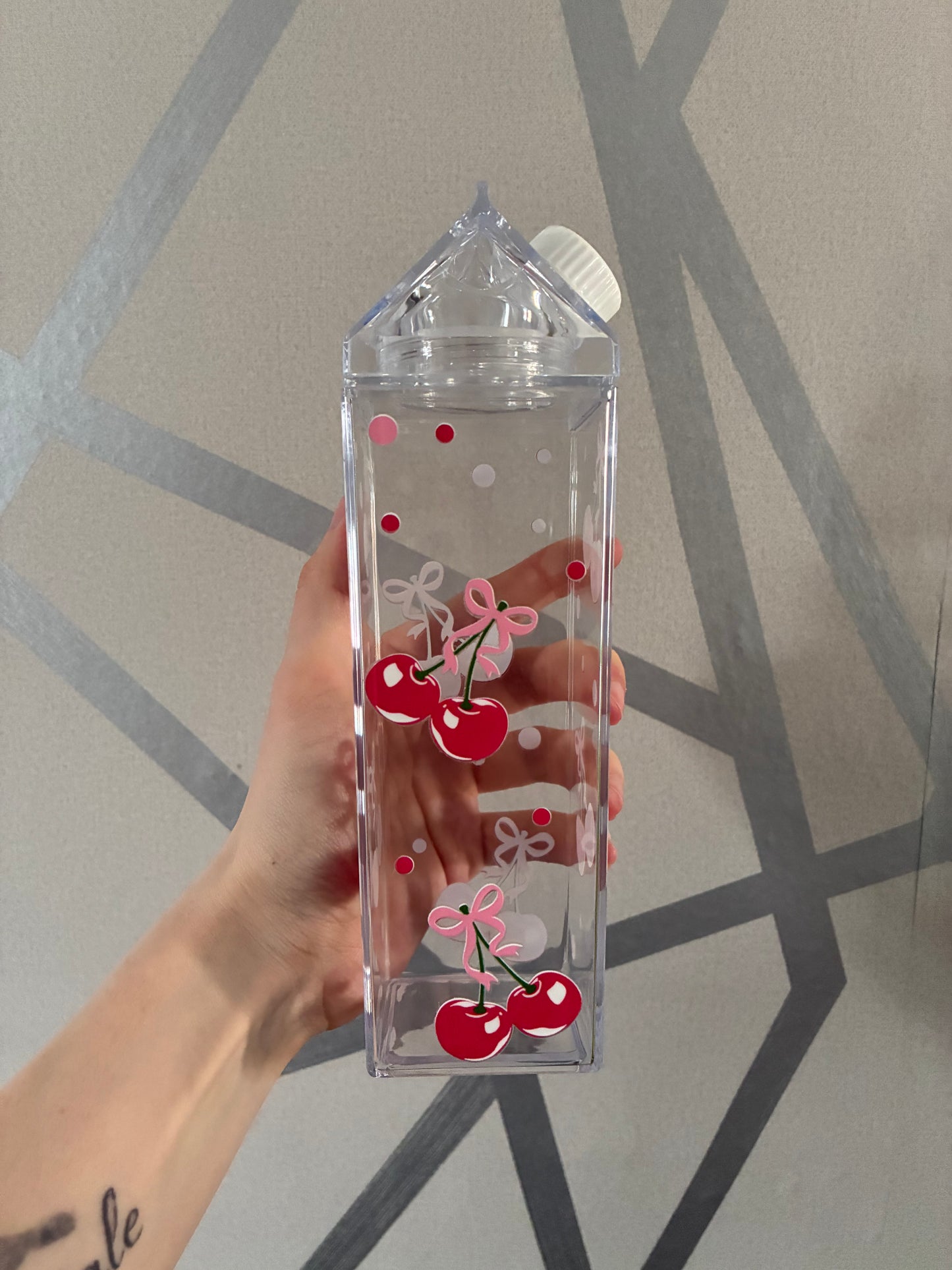 Cherries milk carton water bottle