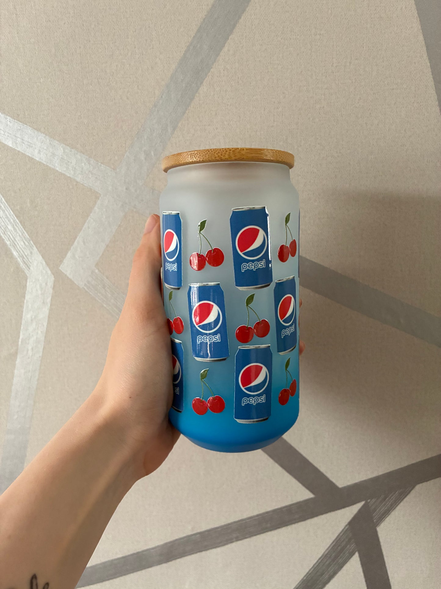 Pepsi light blue ombre 16oz glass can