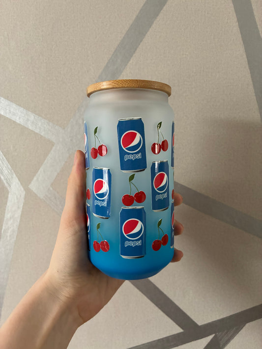 Pepsi light blue ombre 16oz glass can