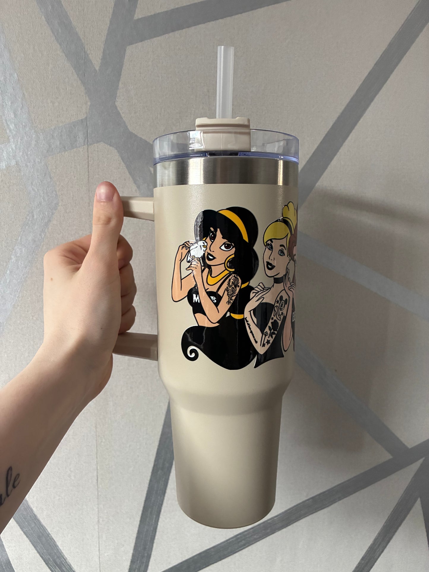 Tanned 40oz insulated tumbler with handle bad princesses